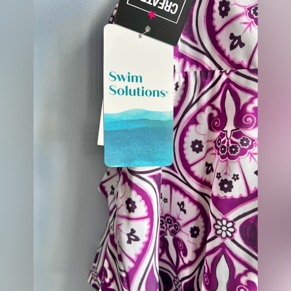 Swim Solutions Women's Purple Printed Tiered Fauxkini One-Piece Swimsuit Size 10 - Picture 9 of 10